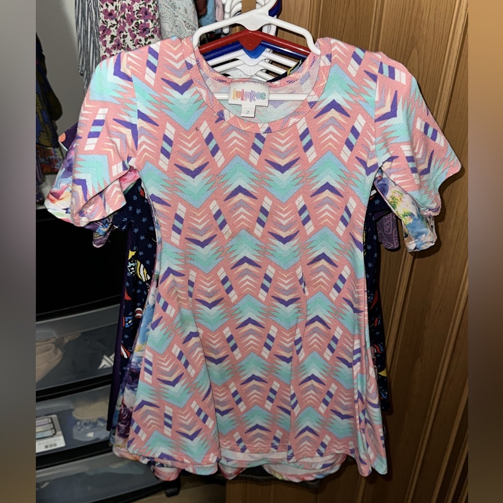 LuLaRoe Women's Chevron Short Sleeve Top - Pink, Purple, and Blue